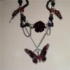 Gothic Red Cross Thorn Heart Butterfly Pendant Choker Black Bead Necklace Personalized Y2K Halloween Charms Grunge EMO Jewelry