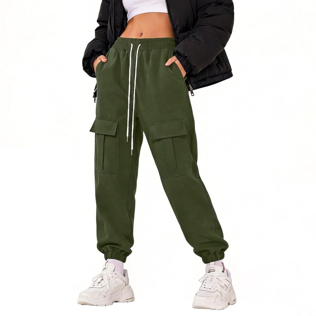 Damen - Gefütterte Cargo-Jogginghose mit schmal zulaufendem Bein, lockere Passform, für winterliche Freizeitkleidung