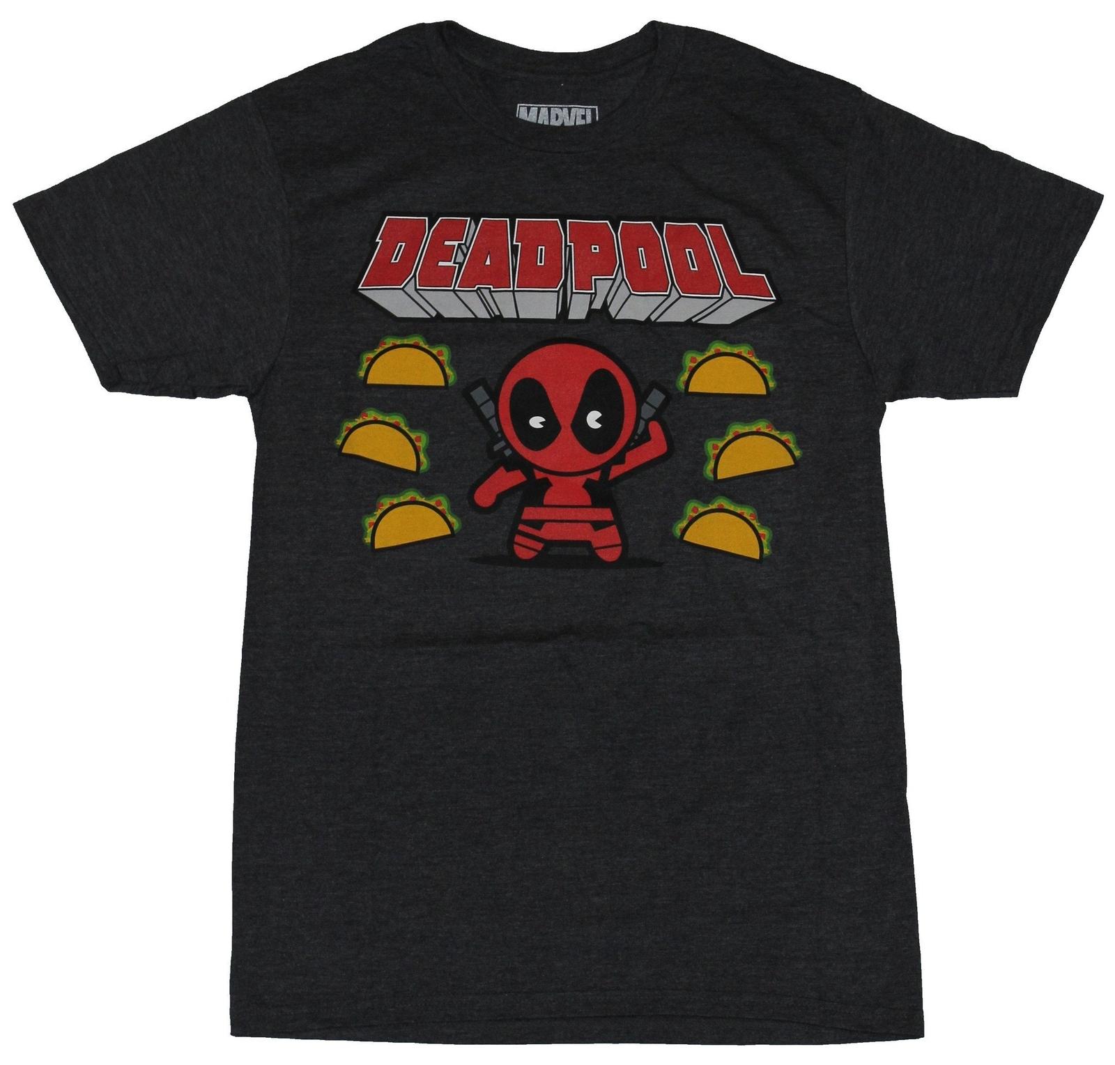 Deadpool Marvel Comics Mens T-shirt Chibi Style Wade in The Middle Of Tacos XXXXL