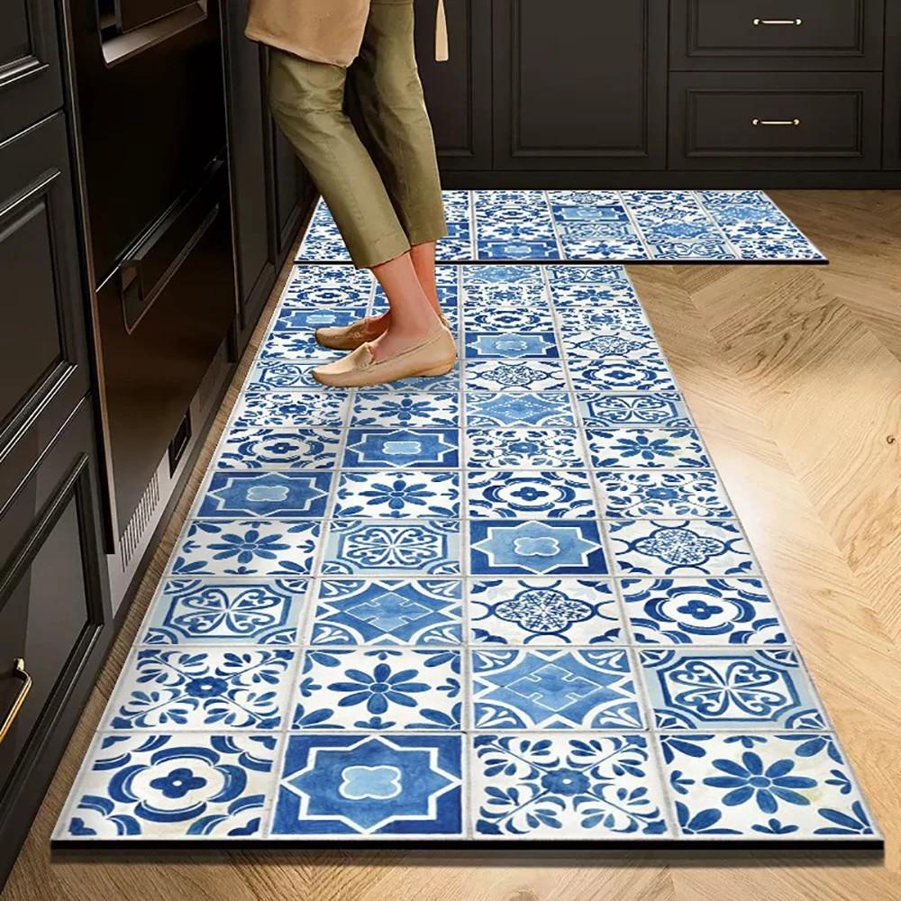 1/2pcs Kitchen Floor Mat, Anti-Slip And Absorbent Foot Mat, Long Strip Carpet, Modern Style Home Decoration Carpet