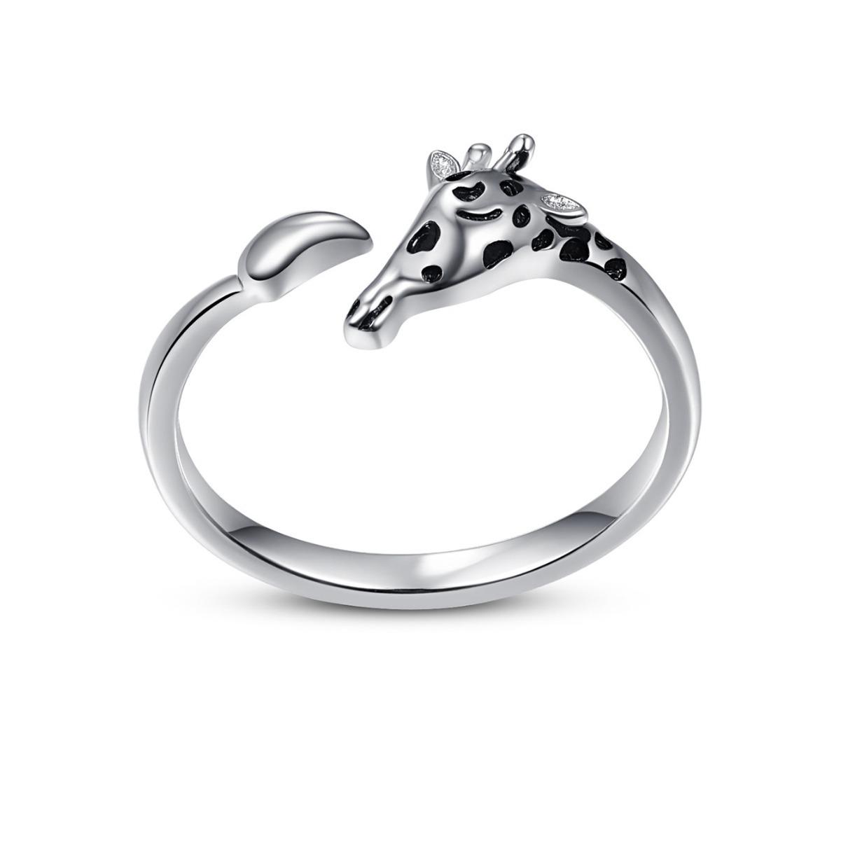 

S925 Cartoon Giraffe Open Ring: High-End Unisex Luxury One Size белый