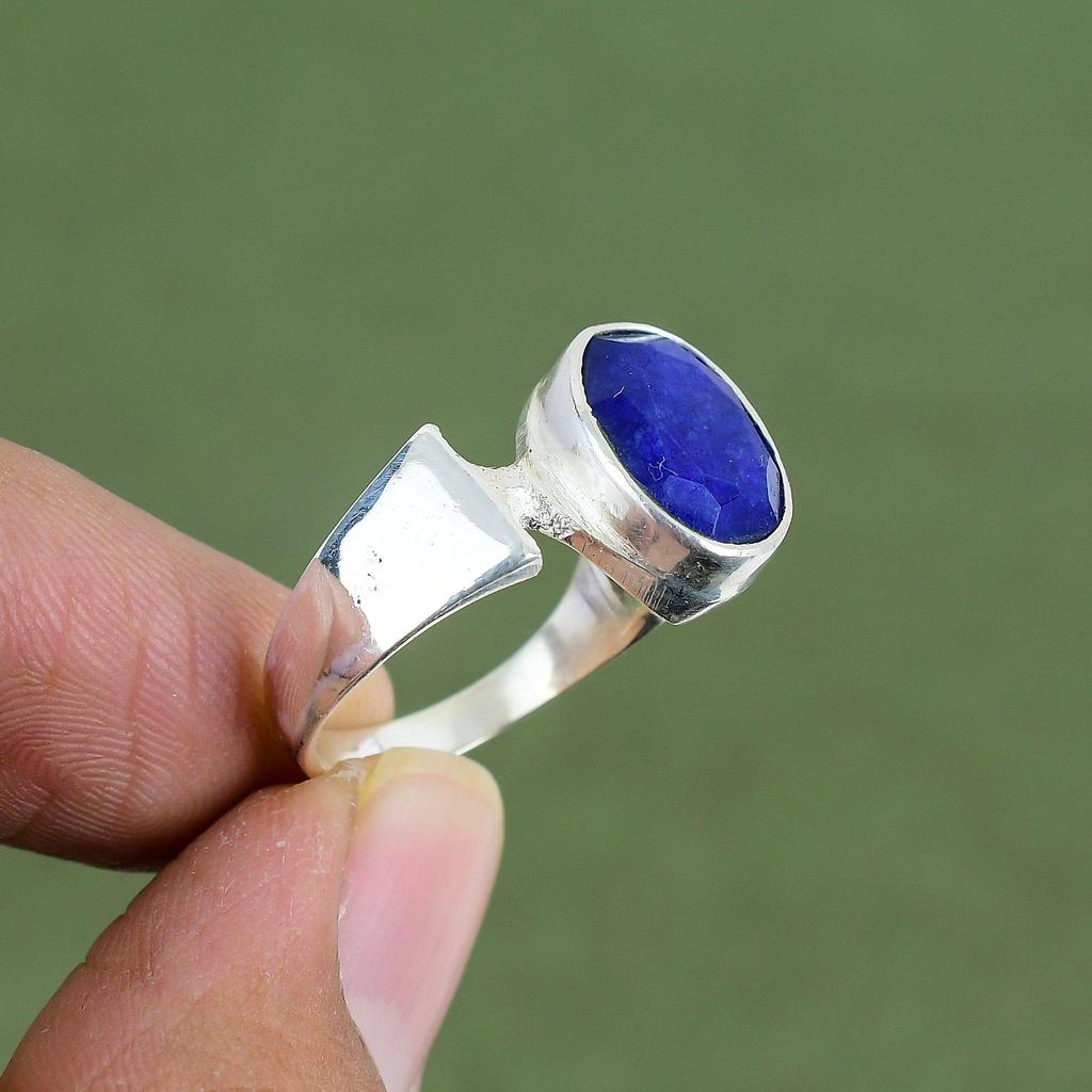 Faceted Blue Sapphire Ring 925 Sterling Silver Ring Natural Gemstone Jewelry Handmade Latest Design Ring Gift For Mom Available In Ring Size