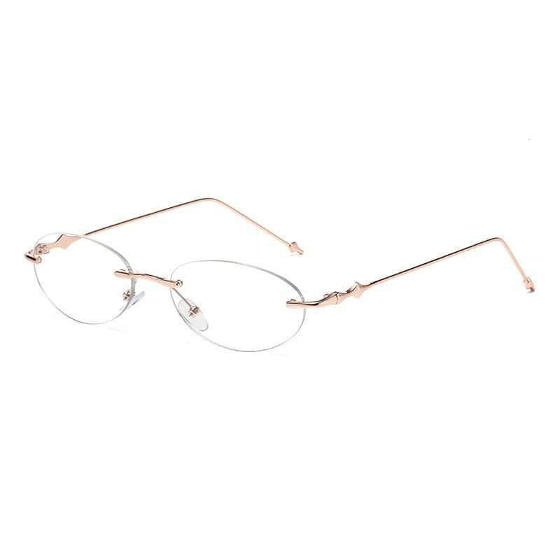 Oval Rimless Optical Plain Glasses for Women Trendy Ladies Blue Light Blocking Glasses Silver Gold Star Accessory Eyewear
