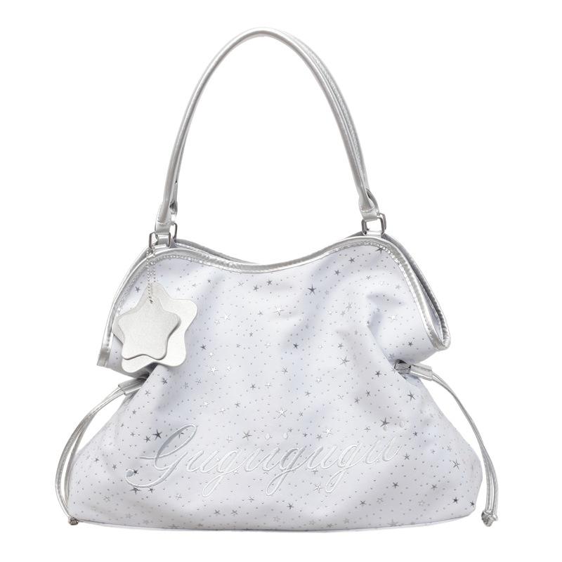 

Star Print Tote Bag for Women Fashion Handbag with Star Charm Drawstring Detail серый/синий
