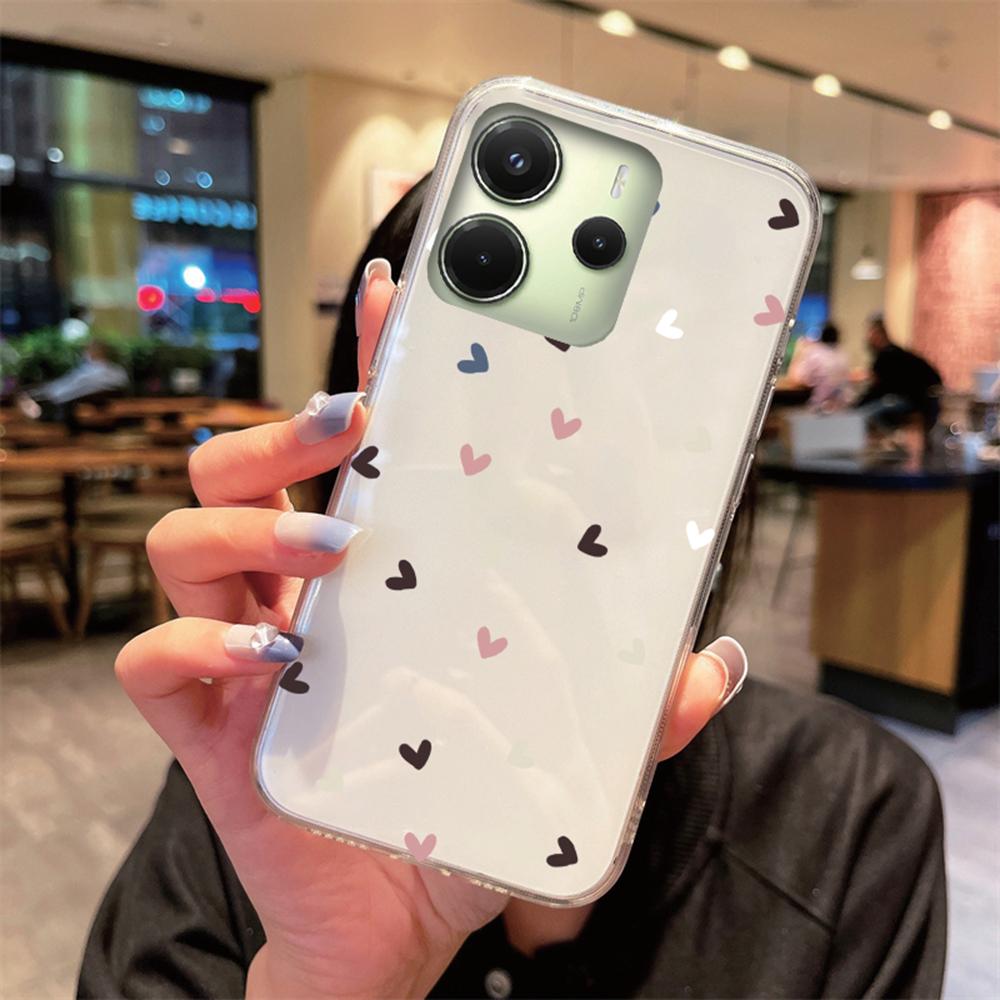 Phone Case For Xiaomi Redmi Note 14 Pro 5G Cartoon Love Heart Clear Transparent Non-Yellowing Shockproof Cover for Redmi 14C 4G