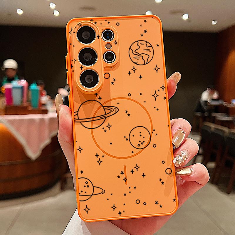 Lucky Stars Planet Pattern Case For Samsung Galaxy S26 Ultra S25 Edge S24 Plus S23 FE S22 A17 A54 A55 A56 A57 5G Magnetic For Magsafe Matte Cover
