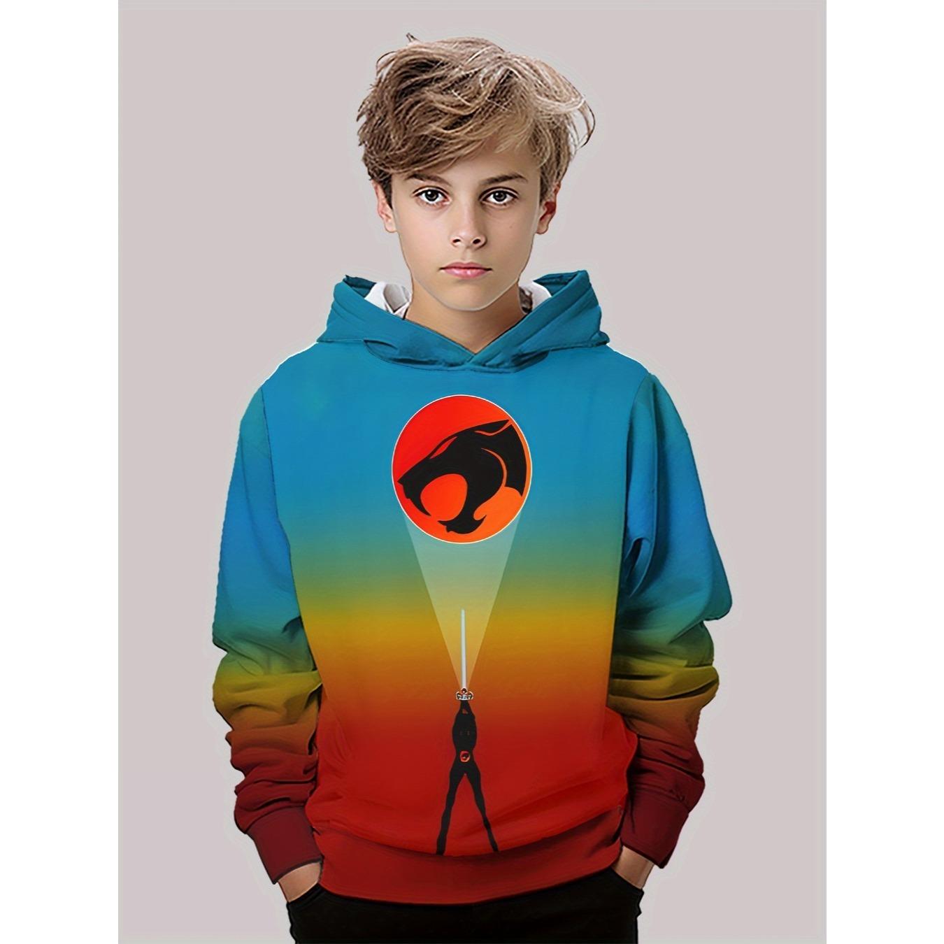 

3D digital printing nostalgic anime character silhouette hooded sweatshirt, fashionable and trendy casual children s clothing 13-14Y