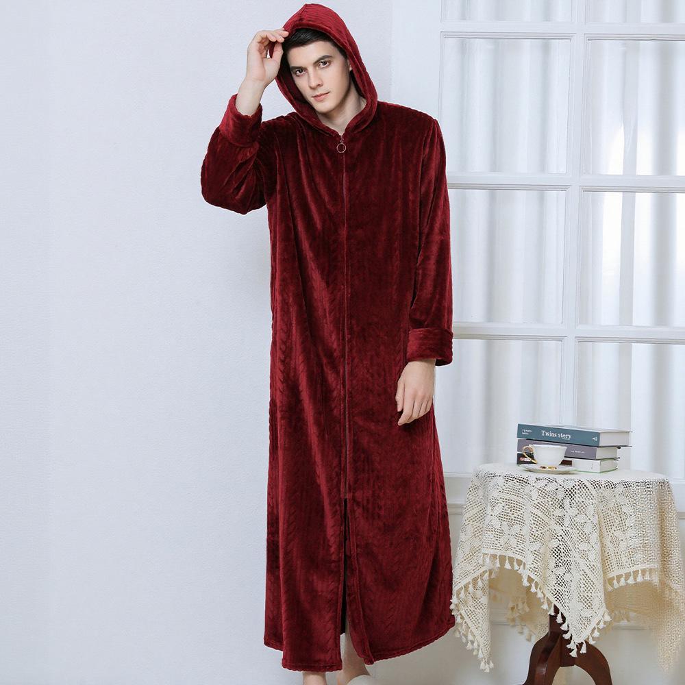 Winter Flannel Hooded Nightgown: Thick Coral Fleece, Long Sleeve, Plus Size, Ready Stock