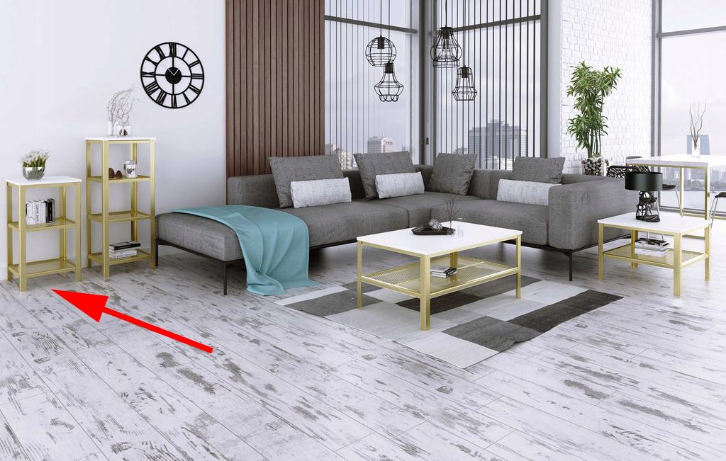 Regał Skręcany 3 Poziomy Industrial Salon 40X40X80 Złoty+Biały Mat