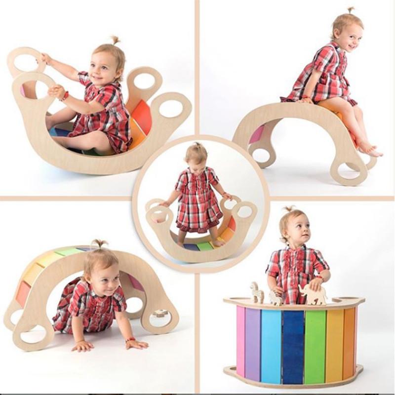 Wooden Balance Board For Kids Indoor Play With Rainbow Rocker For Sensory Development