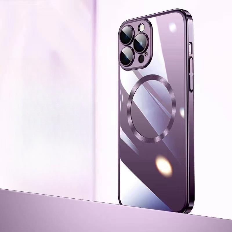 

Подходит для iPhone 16 Гальванизированный Прозрачный Магнитный Чехол для Телефона Apple 15 Поставляется с Пленкой для Объектива Беспроводная Зарядка Жесткий Чехол iPhone12