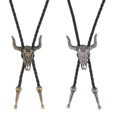 Unisex PU Leather Wax Rope Necklace With Alloy Bolo Tie Adjustable Design Neckwear For Daily Wear And Special Occasion