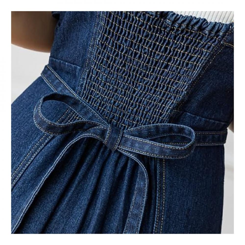 Navava Women Denim Long Dress With Back Ribbon No273