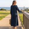 Women's Casual U Neck Long Sleeve Color Maxi Dress for Vacation and Summer