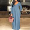 Women Casual V-Neck Solid Color Loose Long Sleeve Long Maxi Dress