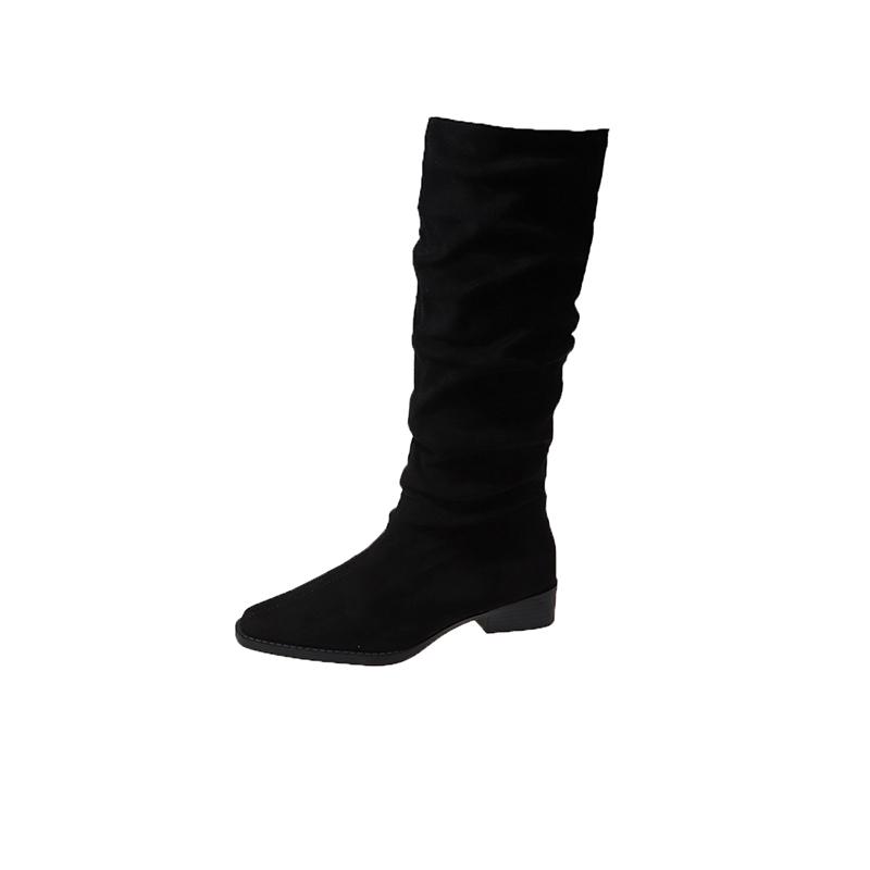Fashion Vintage Thigh Boots Women's Autumn New Square Toe Spliced Suede Over Knee Soft Sole Block Heel Stack Boots