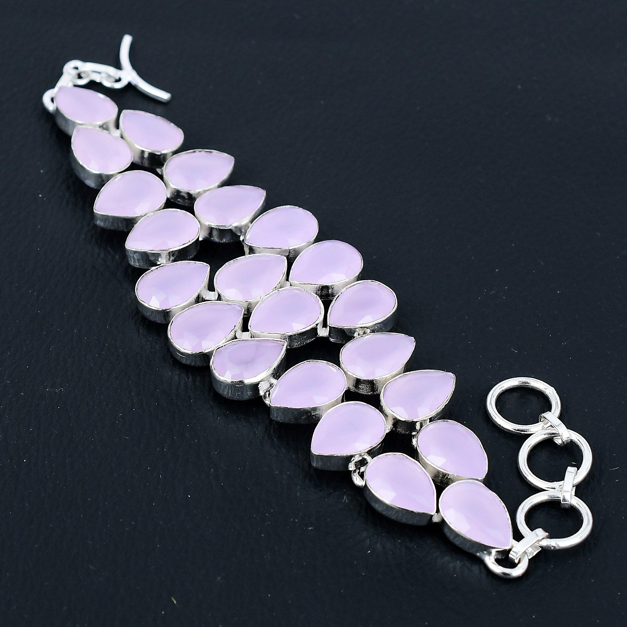 

Браслет из стерлингового серебра 925 пробы ручной работы с розовым кварцем, серебряный браслет, браслет из розового кварца для женщин, браслет унисекс для подарков 8 розовый