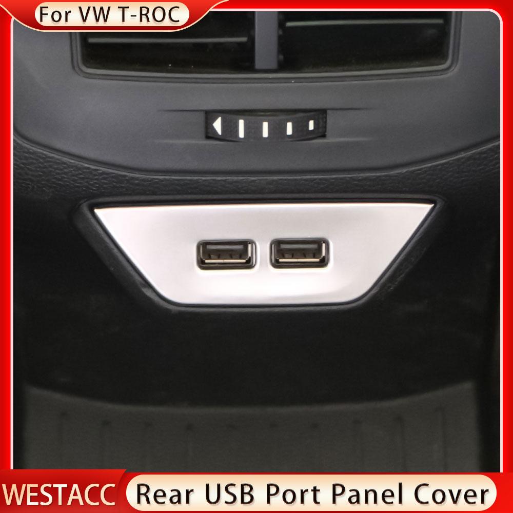 Adesivo de acabamento para porta USB traseira de apoio de braço de carro em aço inoxidável para Volkswagen T ROC TROC VWT-roc 2017 - 2022