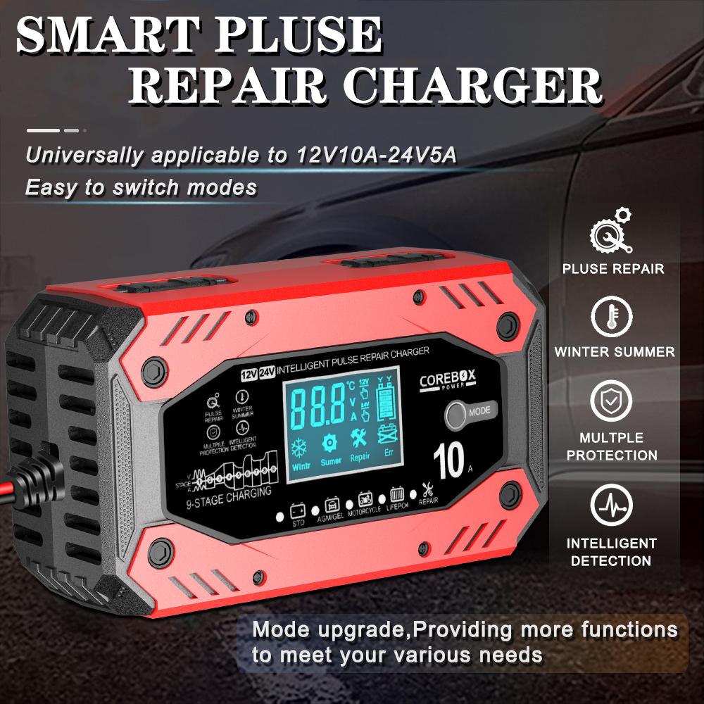 Car and Motorcycle Battery Charging Devices Automotive Battery Charger AGM Intelligent Maintenance of Lead Acid Battery 12V 10A