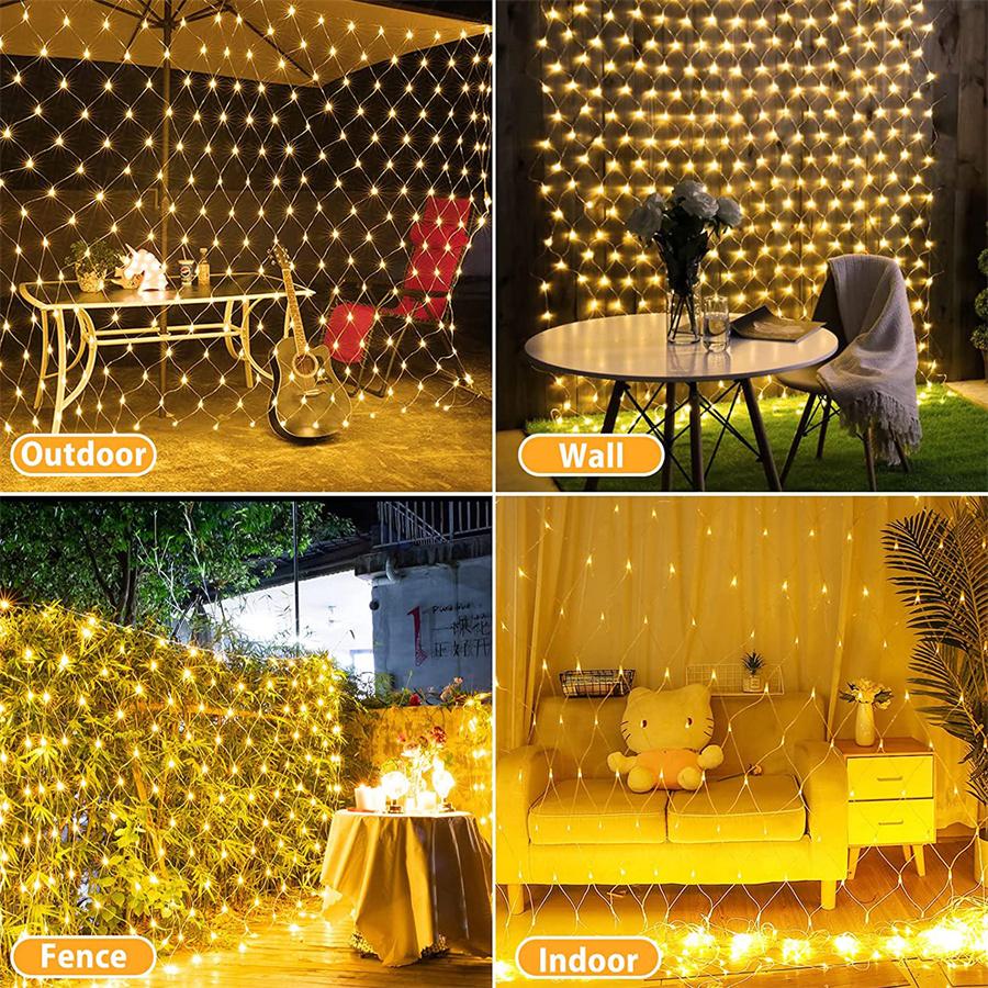 3x3m 6x4m 10x1m LED Net Mesh String Lights Outdoor Window Curtain Fairy Light Christmas Tree Bush Net Light for Garden Decor