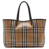 Burberry Vintage Check Canvas Leather Trim Large Tote Bag With Equestrian Knight Detail For Daily Use