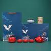 Auspicious Red Ceramic Tea & Incense Gift Set