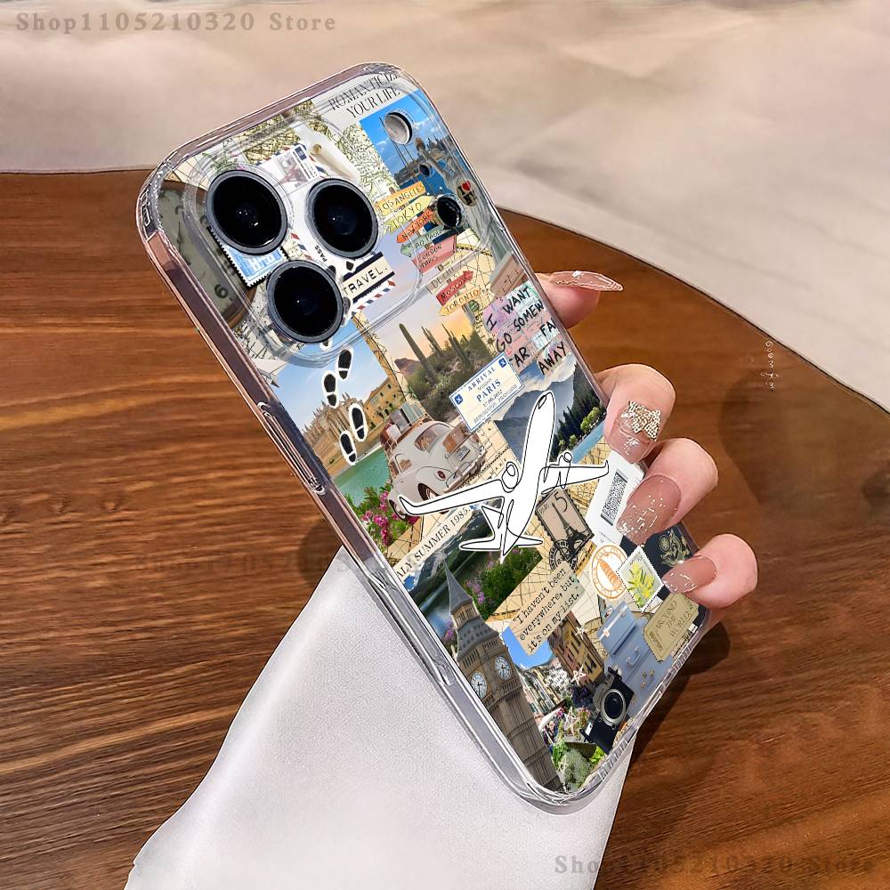 

Чехол для телефона Маршрут самолета для iPhone 17 16 15 14 13 12 11 Pro Max Plus Mini, Прозрачный, Полностью закрывающий заднюю панель, Силиконовый, Мягкий корпус iPhone13mini