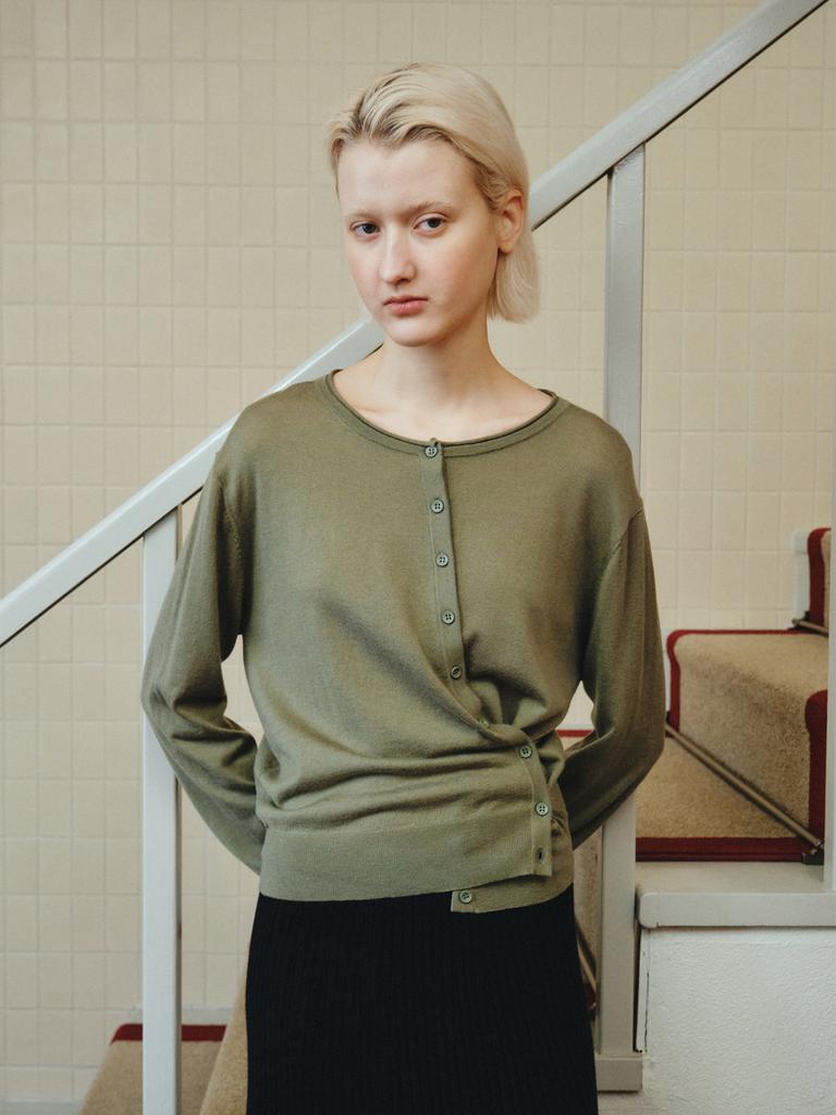 Reply Wool Blend Diagonal Cardigan_Khaki