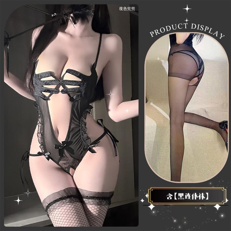 Sexy Underwear Sexy Palm Print Fun Open Crotch Onesie Perspective Hot Temptation Suit Women's Lace Hollowed Out