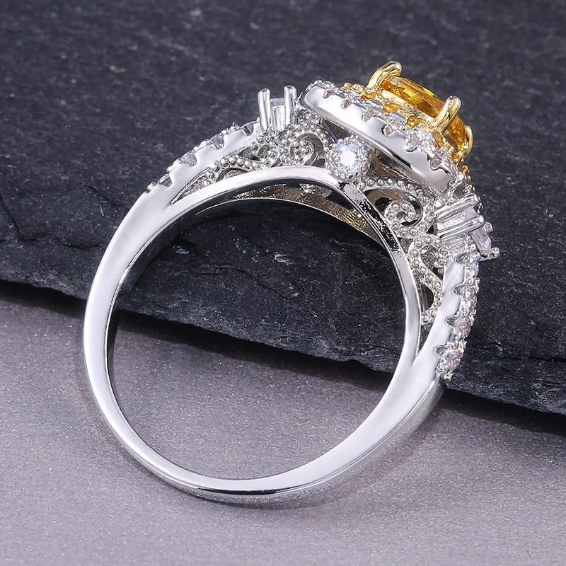 Dazzling Yellow Zircon Stone Wedding Party Ring Micro Paved   CopperProposal Engagement Ring Jewelry Gifts