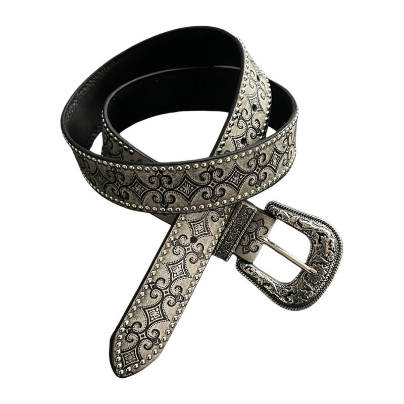 

PU Leather Retro Belt Sash Feature Western Design And Rivets Detail Adjustable Waist Strap For Most Waist Sizes 1