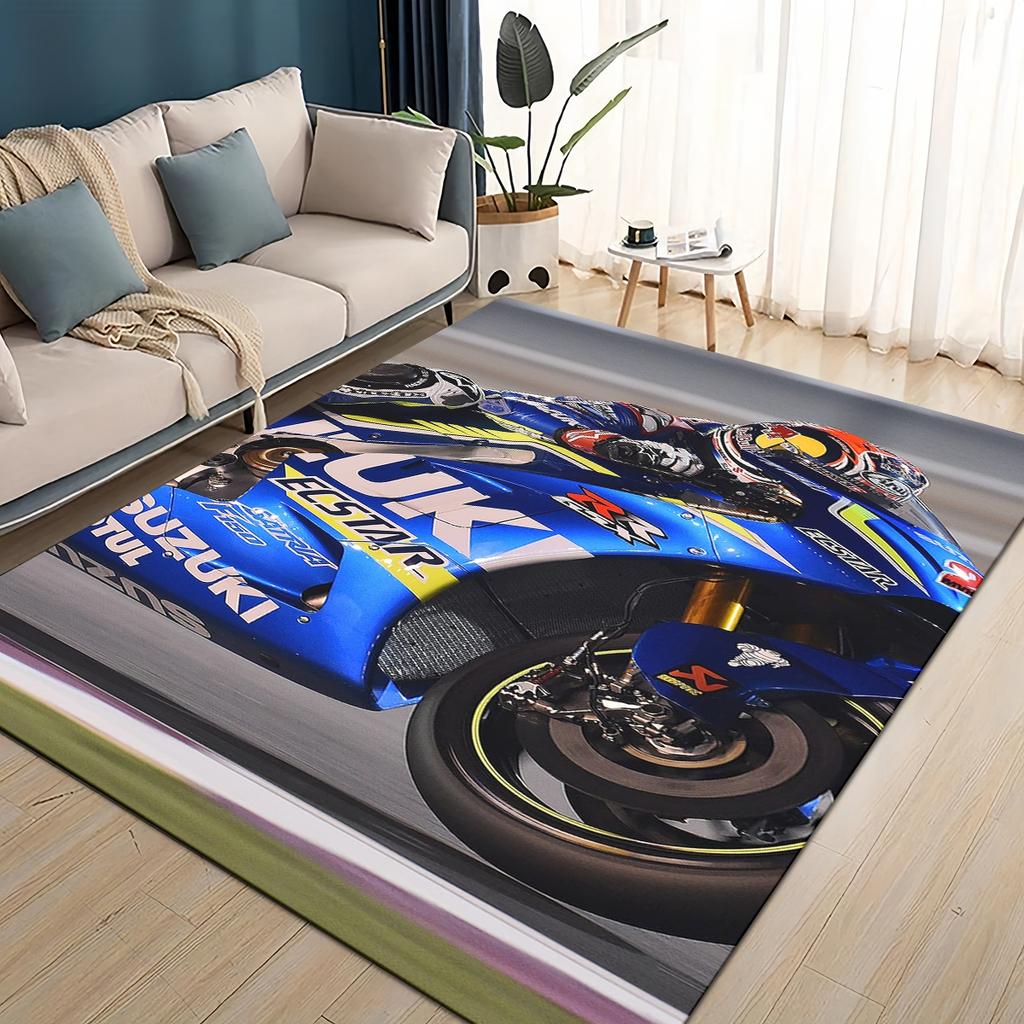 3D Racing Car S-SUZUKI Logo Motorcycle Carpet Rug for Living Room Bedroom Home Sofa Decoration,Kids play Non-slip Floor Mat
