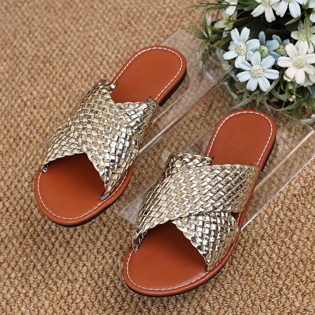 Fad Women's Flats Slippers Designer Square Toe Mules Shoes 2025 Summer New Walking Soft Slides Elegant Dress Sandalias De Mujer