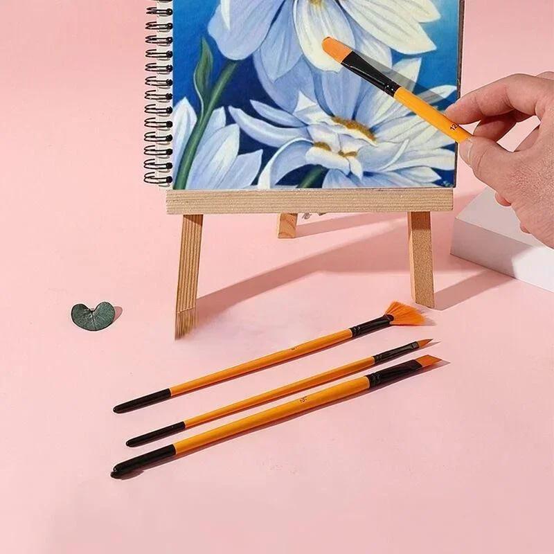 6pcs/Set Wooden Brush Holder Oil Brush Watercolor Supplies Nylon Hair Mixing Head Acrylic Paint Scrubbing Tool