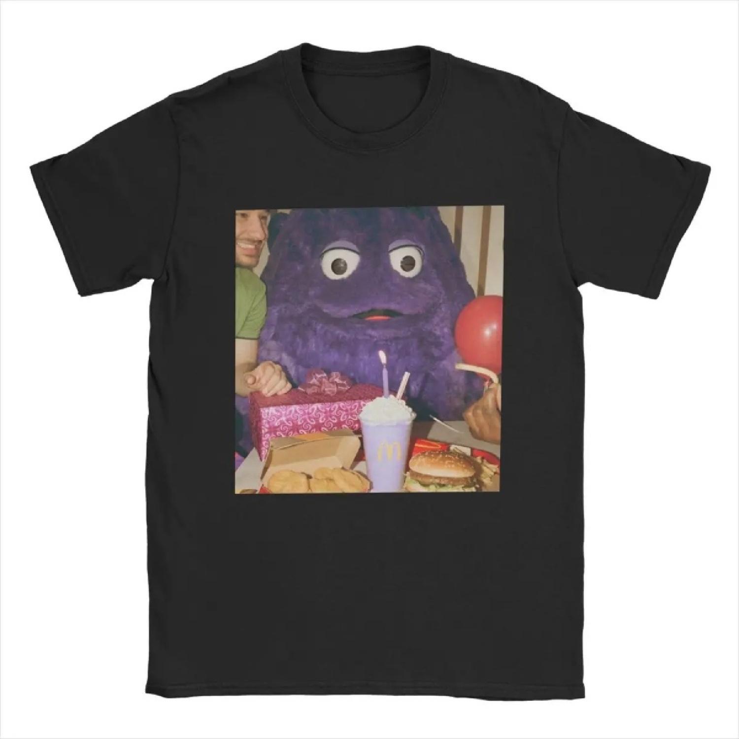 

Creepiest Grimace Birthday Men s T Shirt Casual Tees Short Sleeve Round Neck T-Shirt Pure Cotton Printing Tops S чорний