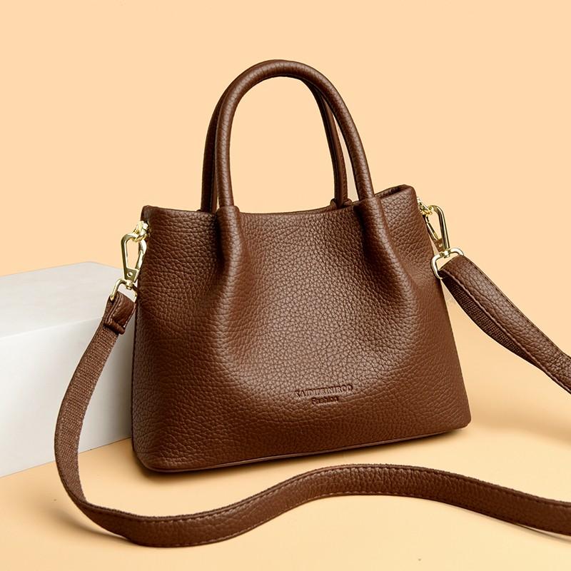 Ladies' Soft Leather Tote Bag, Luxury Designer Handbag, Solid Color Ladies' Shoulder Bag, and Minimalist Crossbody Bag