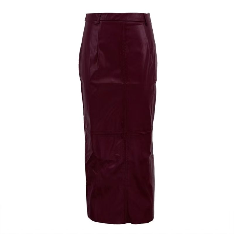 

Fashion Style High Waist Slit Skirt PU Leather Bodycon Dress High Waisted PU Leather Skirt Burgundy S