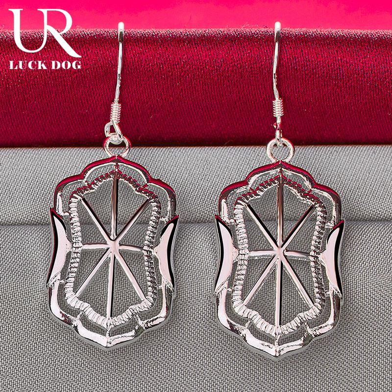 925 Sterling Silver Geometric Pendant Piercing Earrings Fashionable Wedding Jewelry