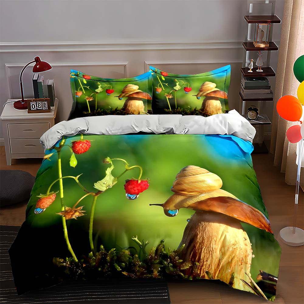

Snail strawberry greenery. Bedding Duvet cover sets Duvet covers Pillowcases gifts (1 * Duvet Cover 2 * Pillowcases, without duvet insert) 135x200cm