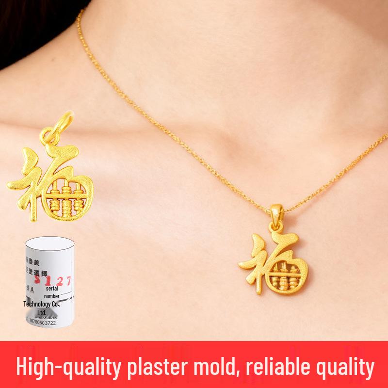 Fu Character Abacus Pendant Mold: DIY Jewelry for Luck & Wealth in Gold & Silver
