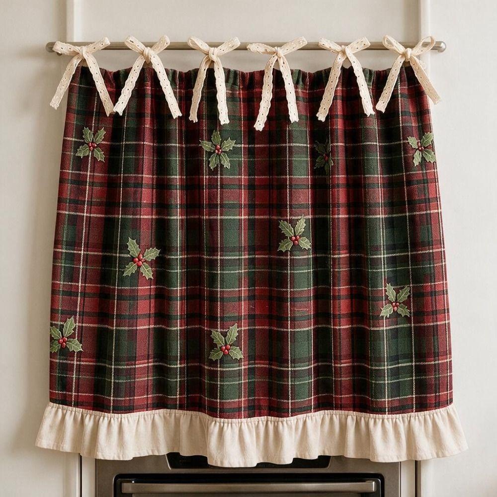 Decorative Christmas Oven Short Curtain Ruffled Edge Cabinet Curtain Kitchen Window