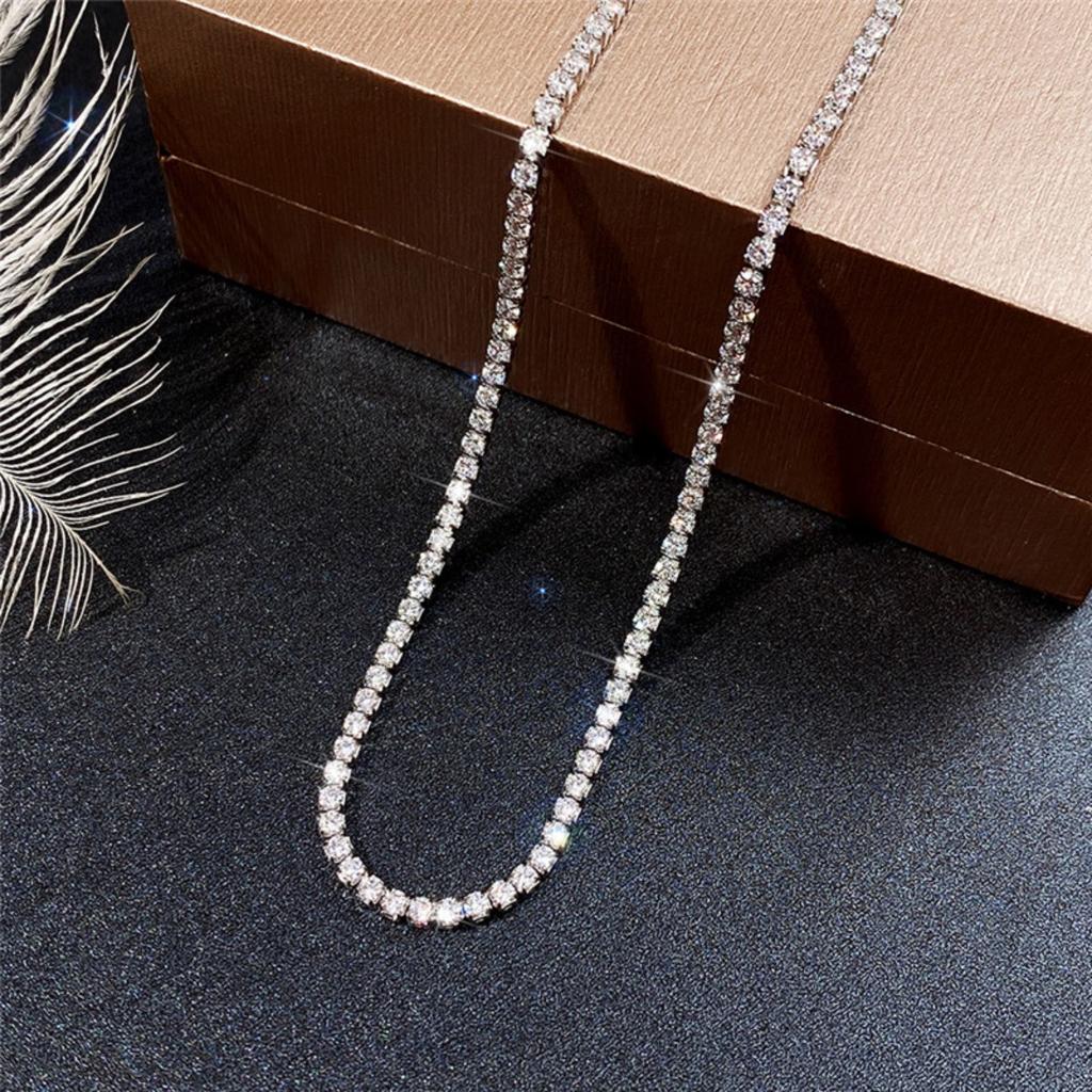 Women All Stone Tennis Chain Necklace Full Sparkling Round Cut Stones Elegant Statement Jewelry