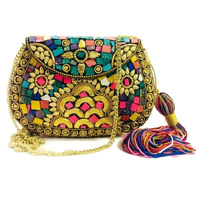 Multi Color Metal Mosaic Clutch Wallet Purse Party Bag for Women Wedding Box Clutch for Women