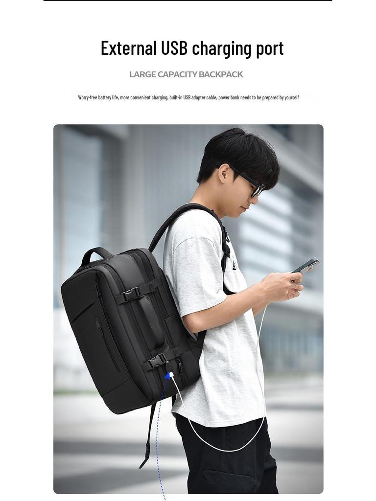 Expandable Multifunctional Business Travel Backpack - Solid Color, Minimalist Design for Cross-Border Trips