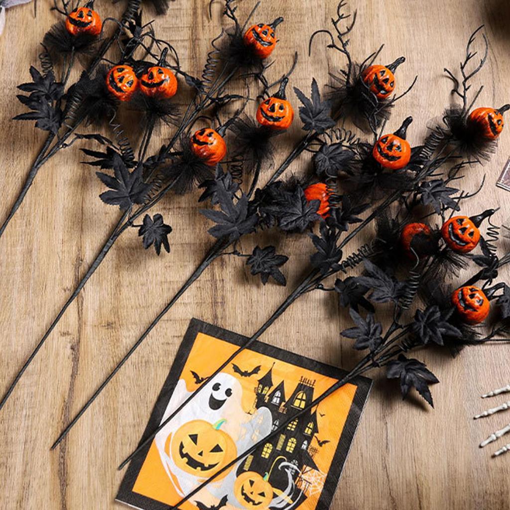 Artificial Pumpkin Maple Leaf Stem Artificial Black Flowers Pick for Home Indoor Party Vase Arrangement Decor