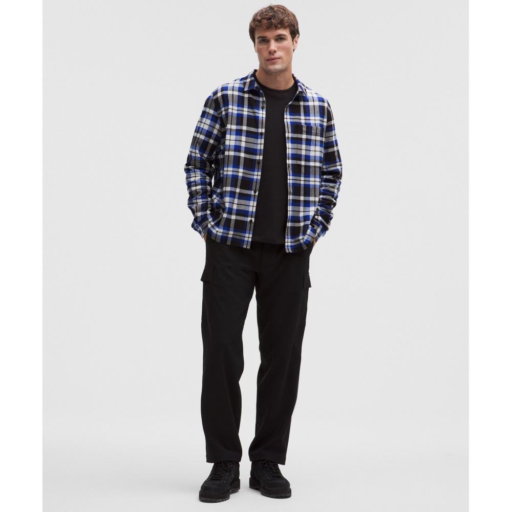 Lululemon Brushed Woven Overshirt Prospect Plaid Black Pigment Blue