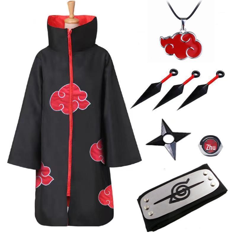 Set pláště Akatsuki s červenými mraky: Obsahuje plášť Naruto, prsten, doplňky čelenky - Ideální pro halloweenský kostým