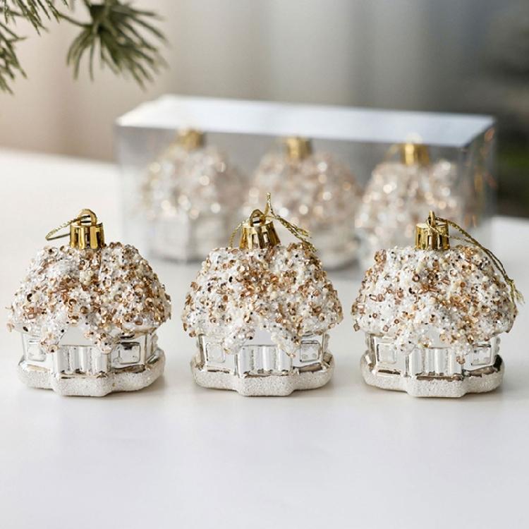 Golden Christmas Ball Houses Shape Decorations Hanging Pendant For Outdoor Party Wall Window Decoration
