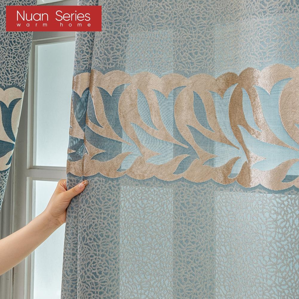 1PC Nuan Series Advanced European 40-70% Blackout Blue and Gray Jacquard Curtains for Living Room Bedroom Home Decor