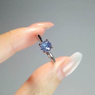 Vier-Krallen Runder Feuerwerks-Schliff Puderstein Ring, Damen Trend Flash Blauer Stein Schildkrötenkopf Live Ring
